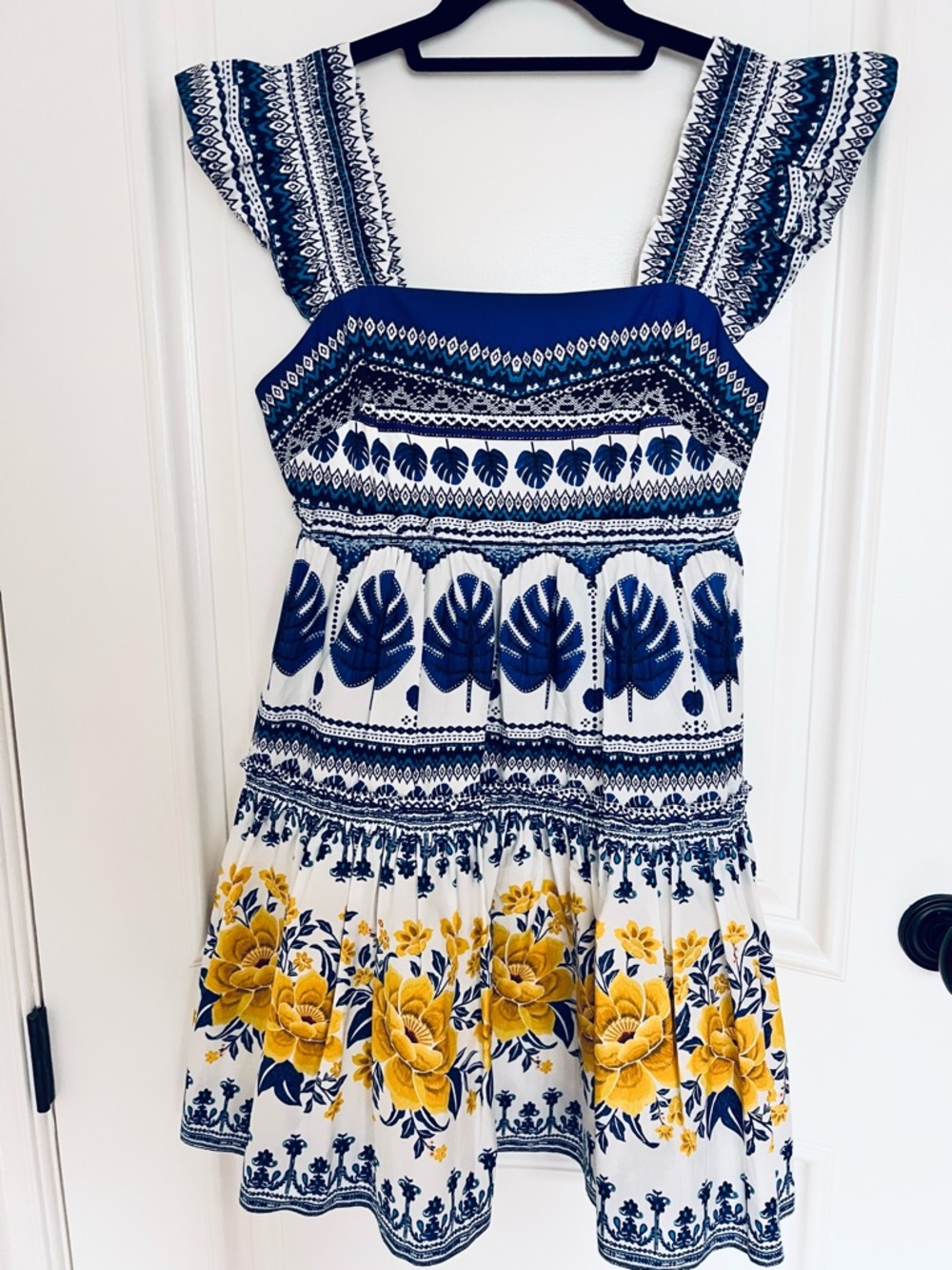 FARM Rio Blue, White & Yellow Mini Dress